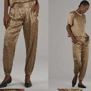ATM Tan Black Cheetah Silk Charmeuse Pull on Pants S